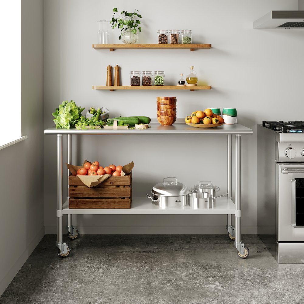 Portable Prep and Work Table with Top Shelf