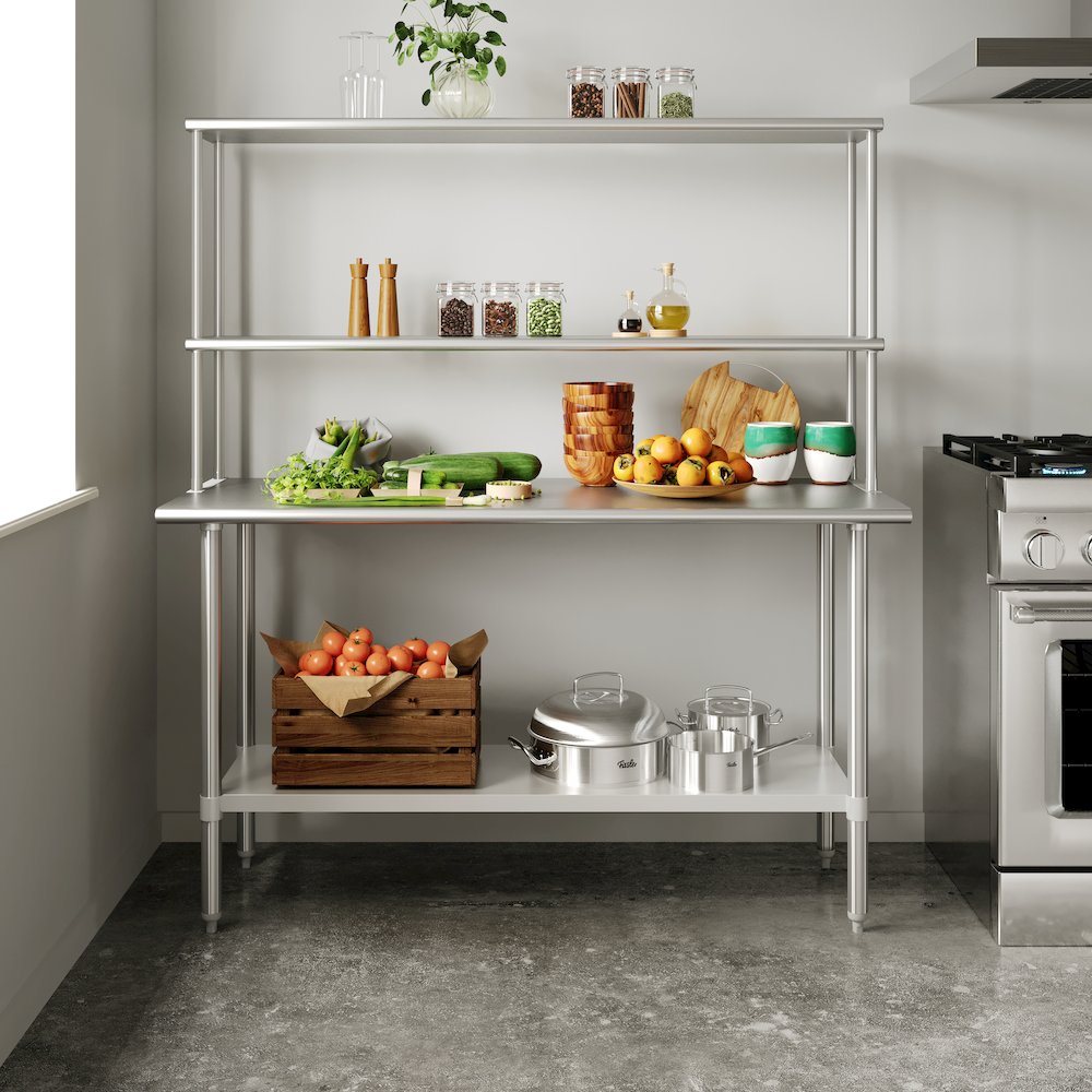 Portable Prep and Work Table with Top Shelf