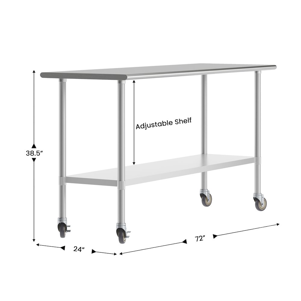24×72 Portable Prep and Work Table with Top Shelf