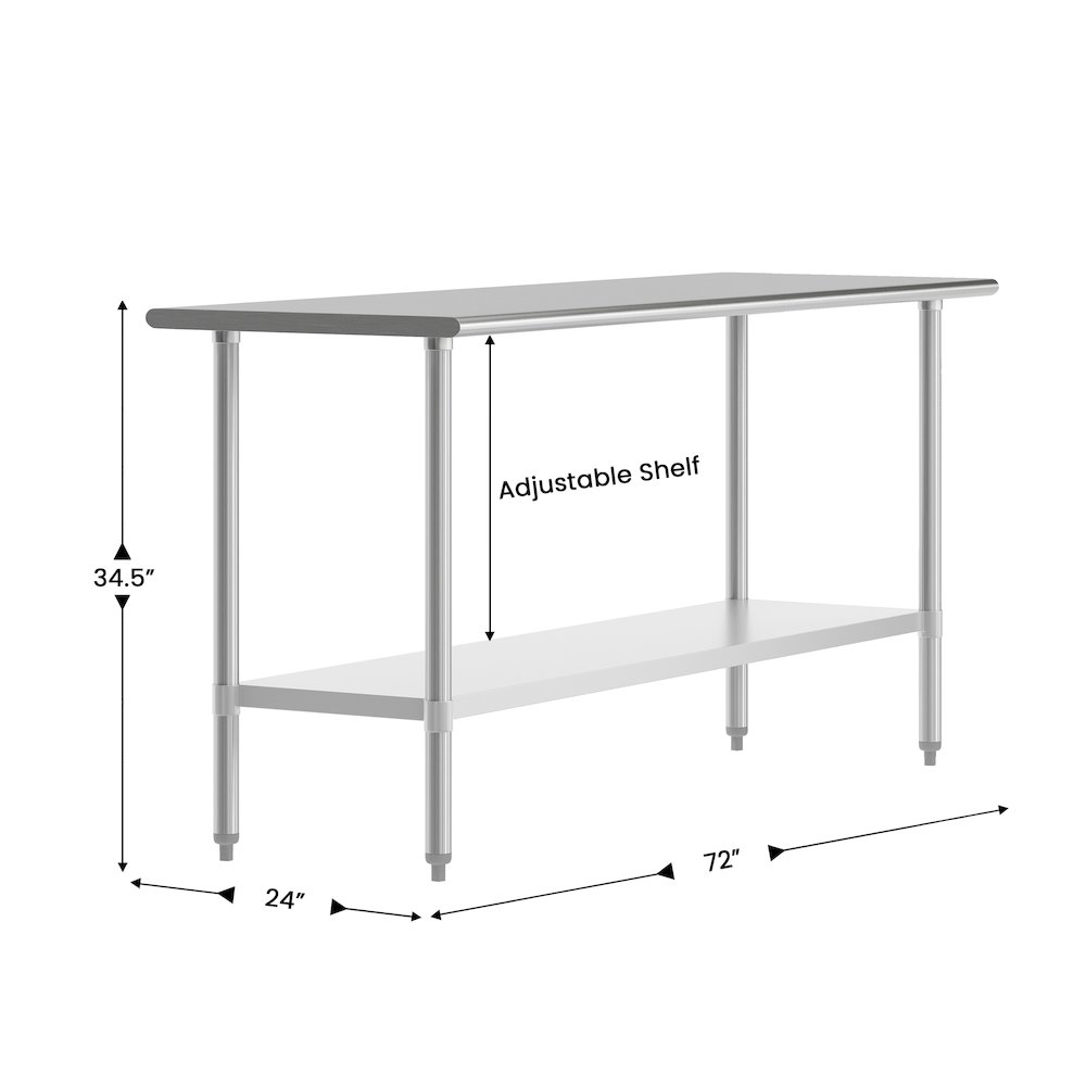 24×72 Portable Prep and Work Table with Top Shelf and Adjustable Undershelf