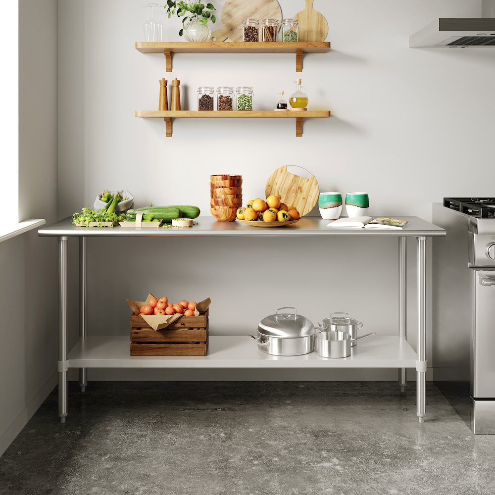 24×72 Portable Prep and Work Table with Top Shelf and Adjustable Undershelf