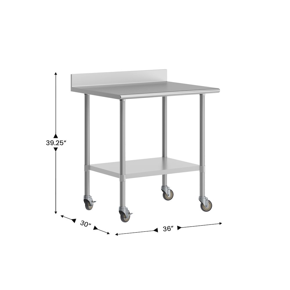 30″ x 36″ Prep and Work Table with Stainless Steel Top Shelf