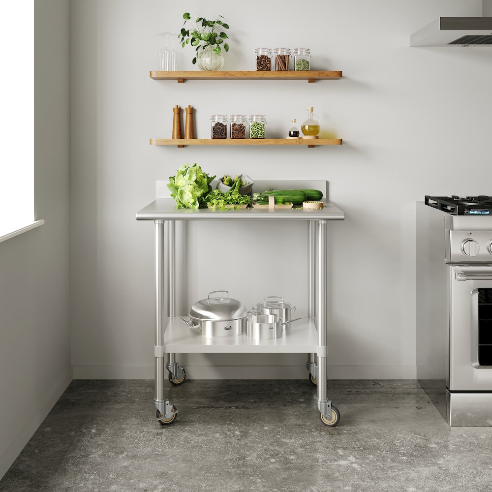 30″ x 36″ Prep and Work Table with Stainless Steel Top Shelf