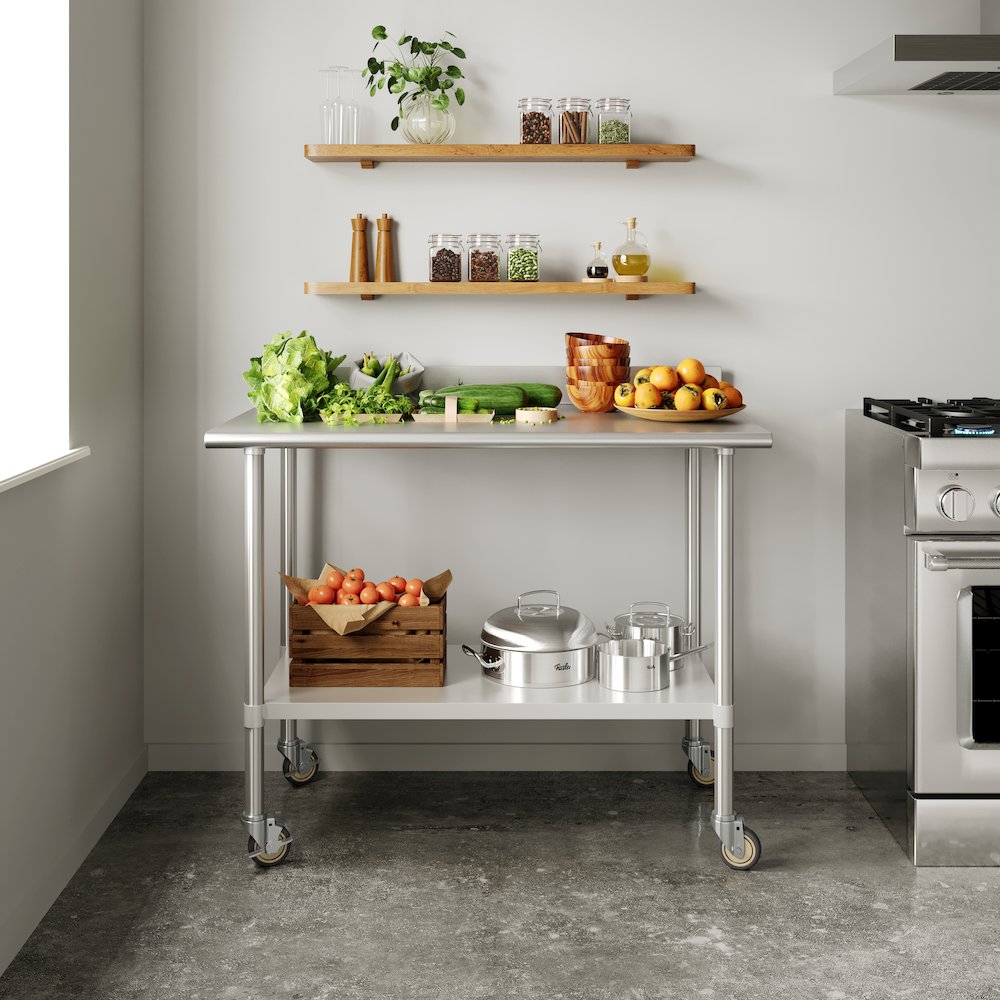 30″ x 48″ Prep and Work Table with Stainless Steel Top Shelf