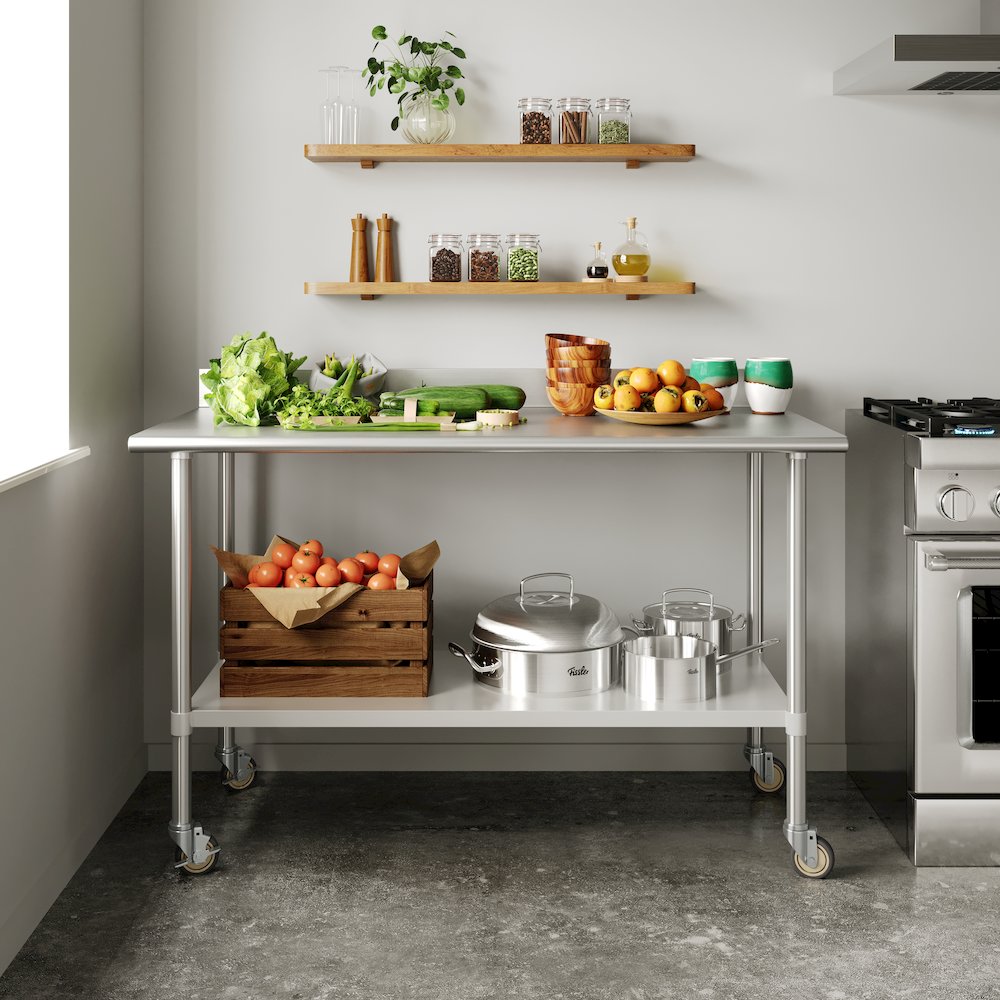 30″ x 60″ Prep and Work Table with Stainless Steel Top Shelf