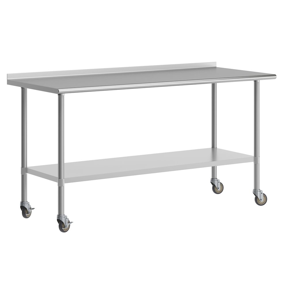 Portable Prep and Work Table with Stainless Steel Top Shelf