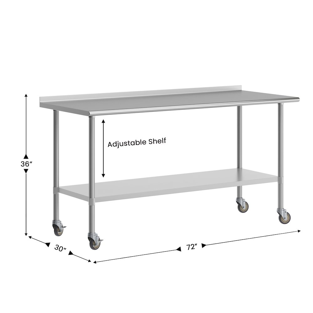 Portable Prep and Work Table with Stainless Steel Top Shelf