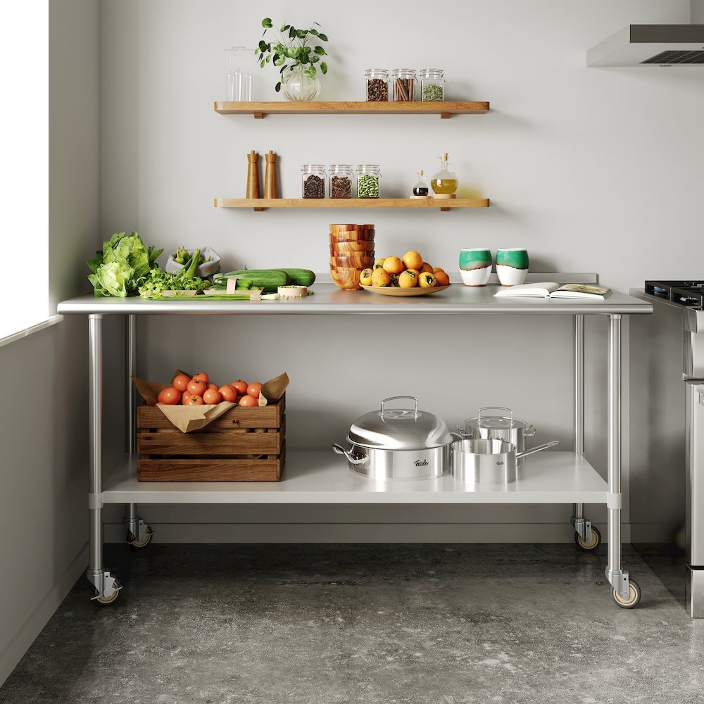 Portable Prep and Work Table with Stainless Steel Top Shelf