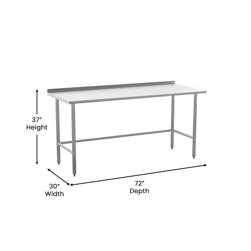18 Gauge Open Base Kitchen Prep and Work Table with 1.5″ Backsplash