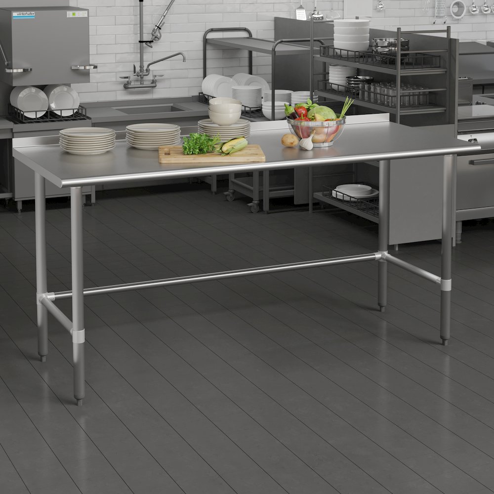 18 Gauge Open Base Kitchen Prep and Work Table with 1.5″ Backsplash