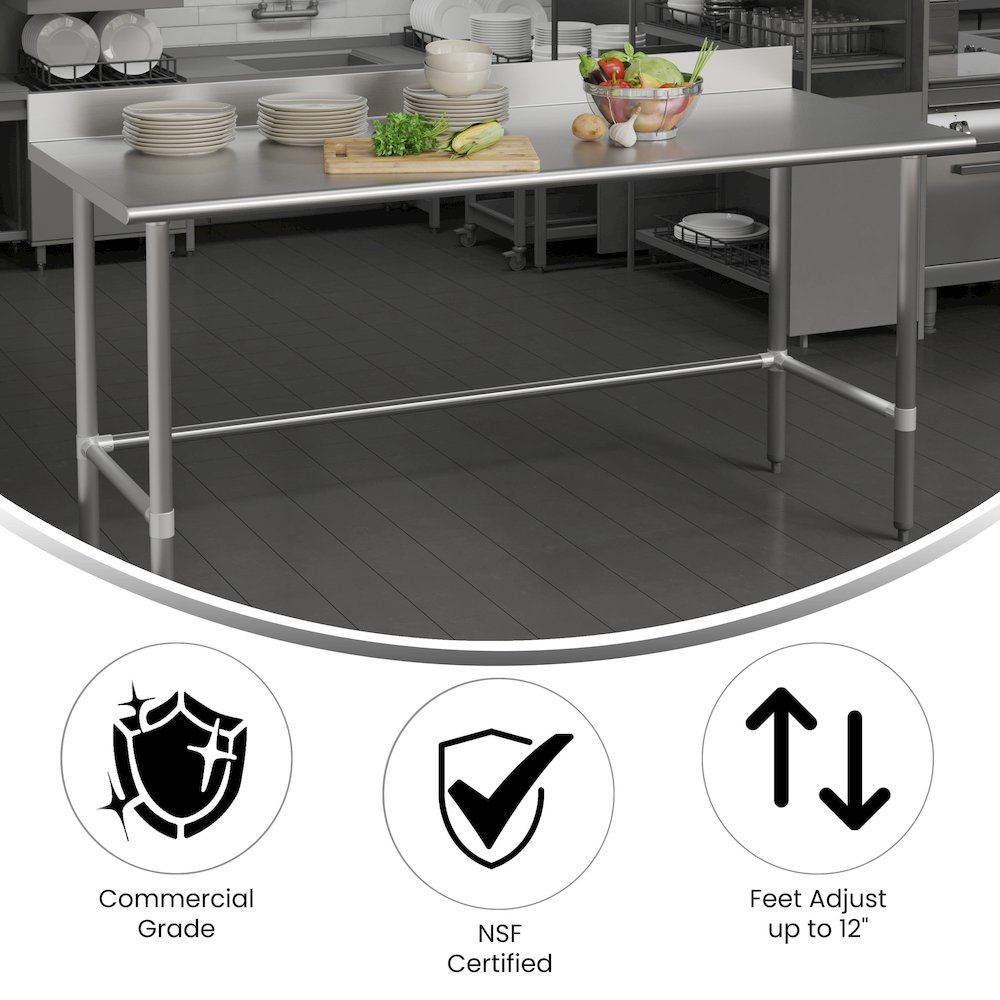 18 Gauge Open Base Kitchen Prep and Work Table with 4″ Backsplash
