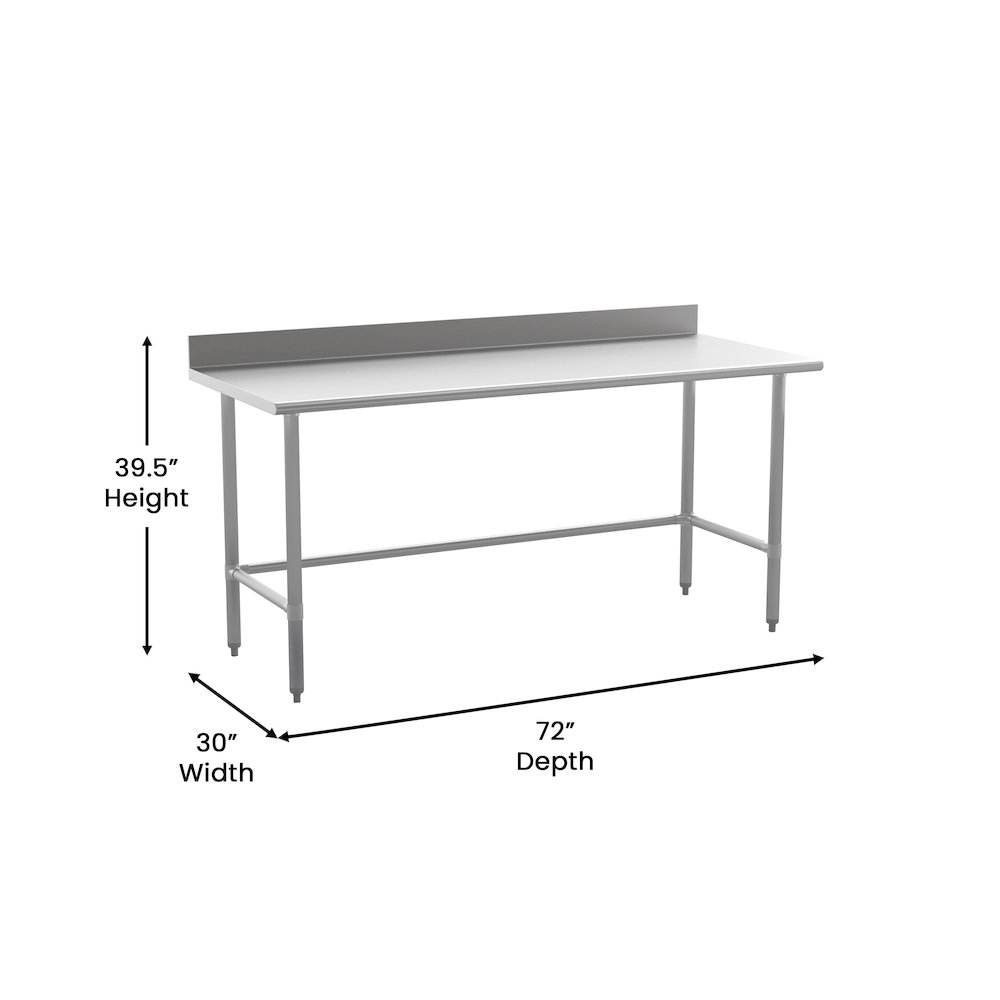 18 Gauge Open Base Kitchen Prep and Work Table with 4″ Backsplash