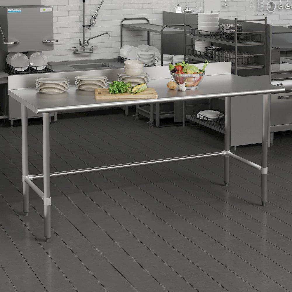 18 Gauge Open Base Kitchen Prep and Work Table with 4″ Backsplash