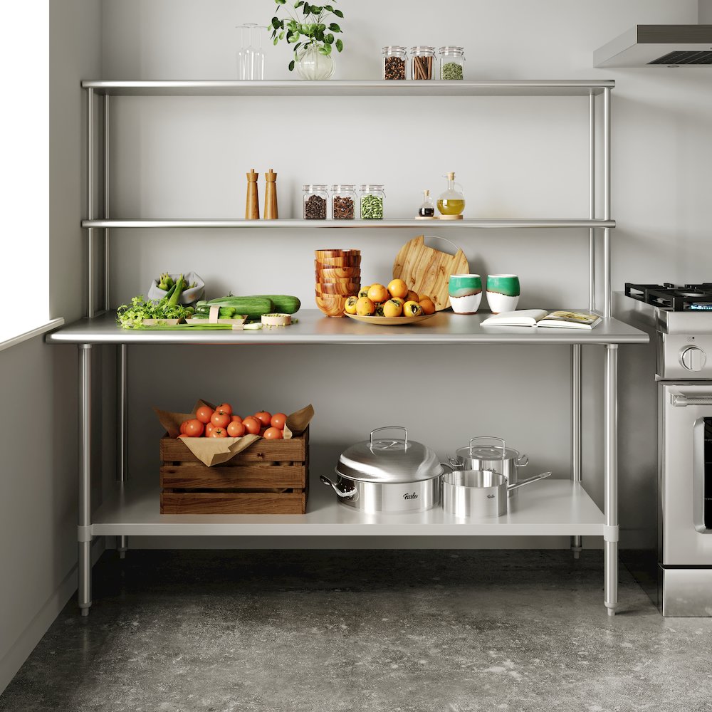 Portable Prep and Work Table with Top Shelf