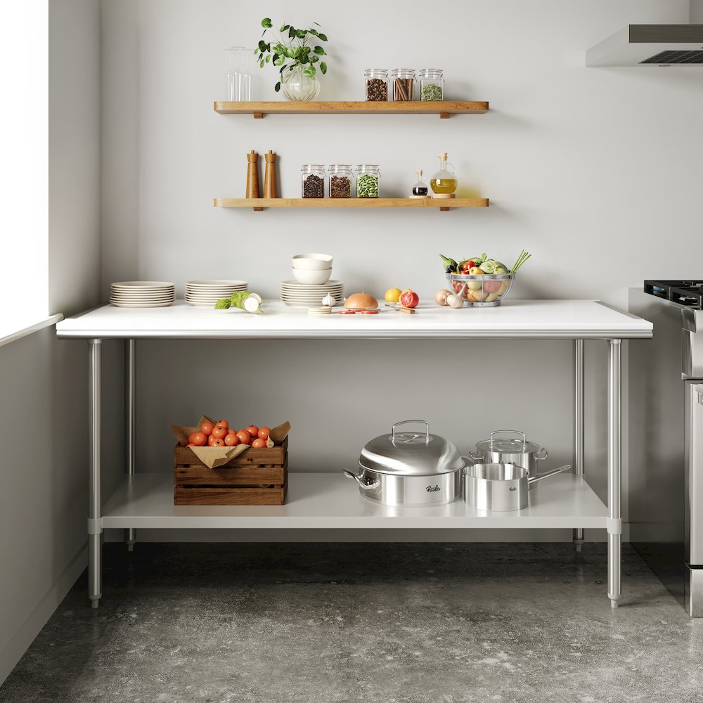 Portable Prep and Work Table with Top Shelf with Poly Cutting Board