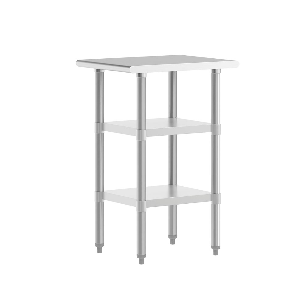 24×18 Portable Prep and Work Table with Top Shelf and 2 Adjustable Undershelves
