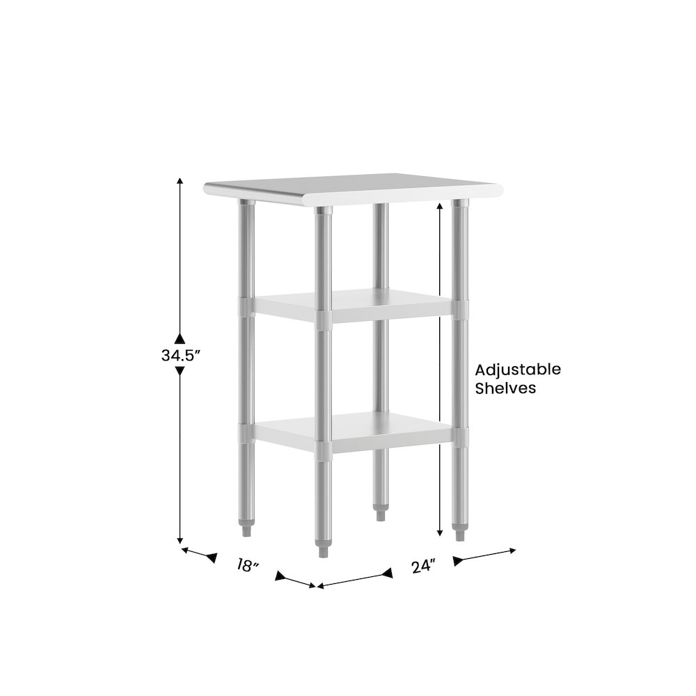 24×18 Portable Prep and Work Table with Top Shelf and 2 Adjustable Undershelves
