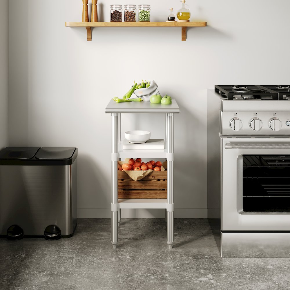 24×18 Portable Prep and Work Table with Top Shelf and 2 Adjustable Undershelves