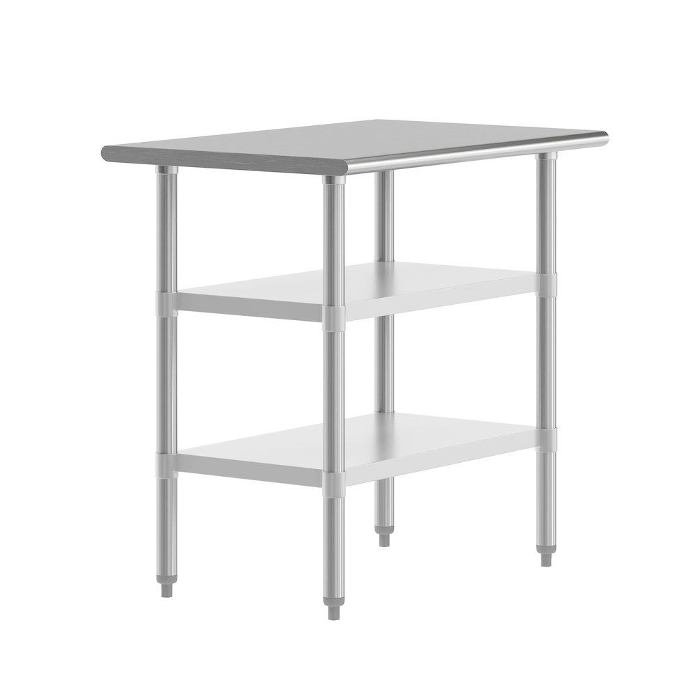 24×36 Portable Prep and Work Table with Top Shelf and 2 Adjustable Undershelves
