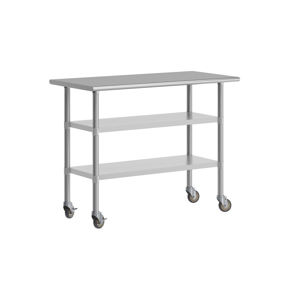 Stainless Steel Prep and Work Table 24″x 48″ with 2 Undershelves and 4 Casters