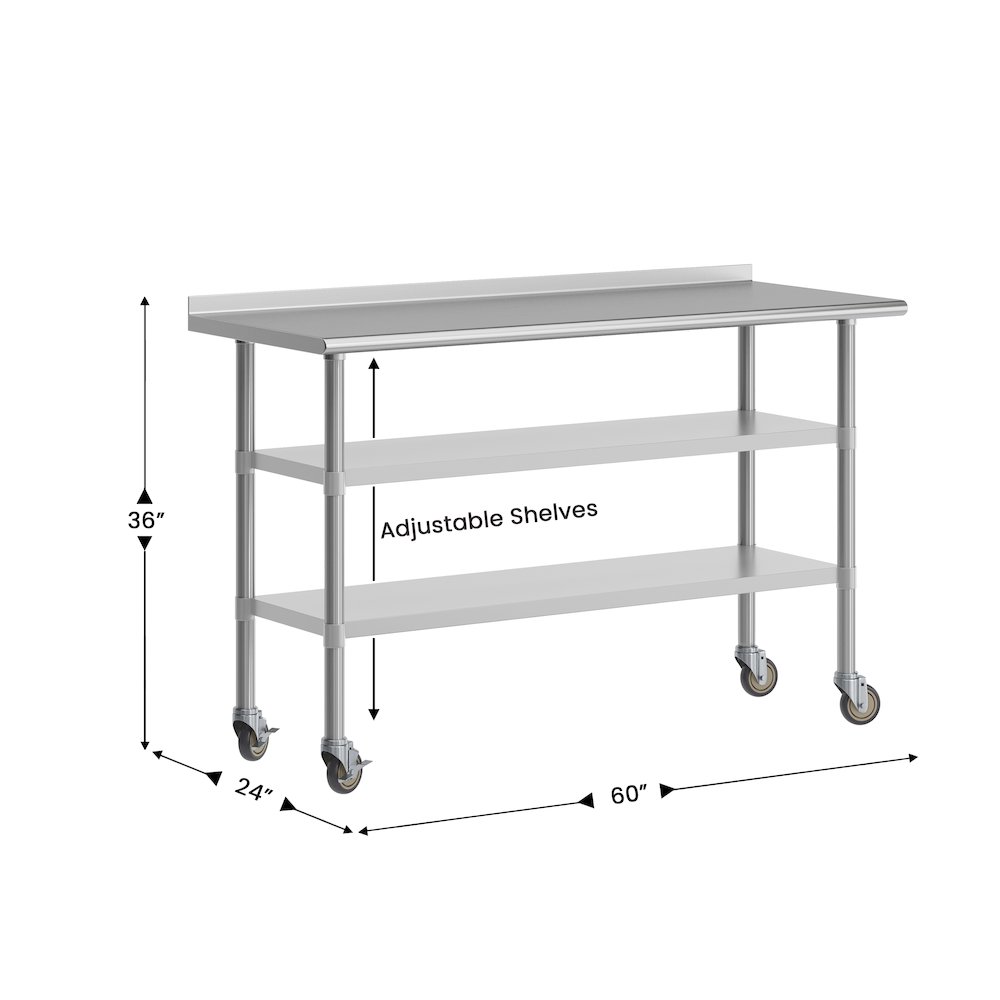 Stainless Steel Prep and Work Table 24″x 60″ with 1.5″ Backsplash