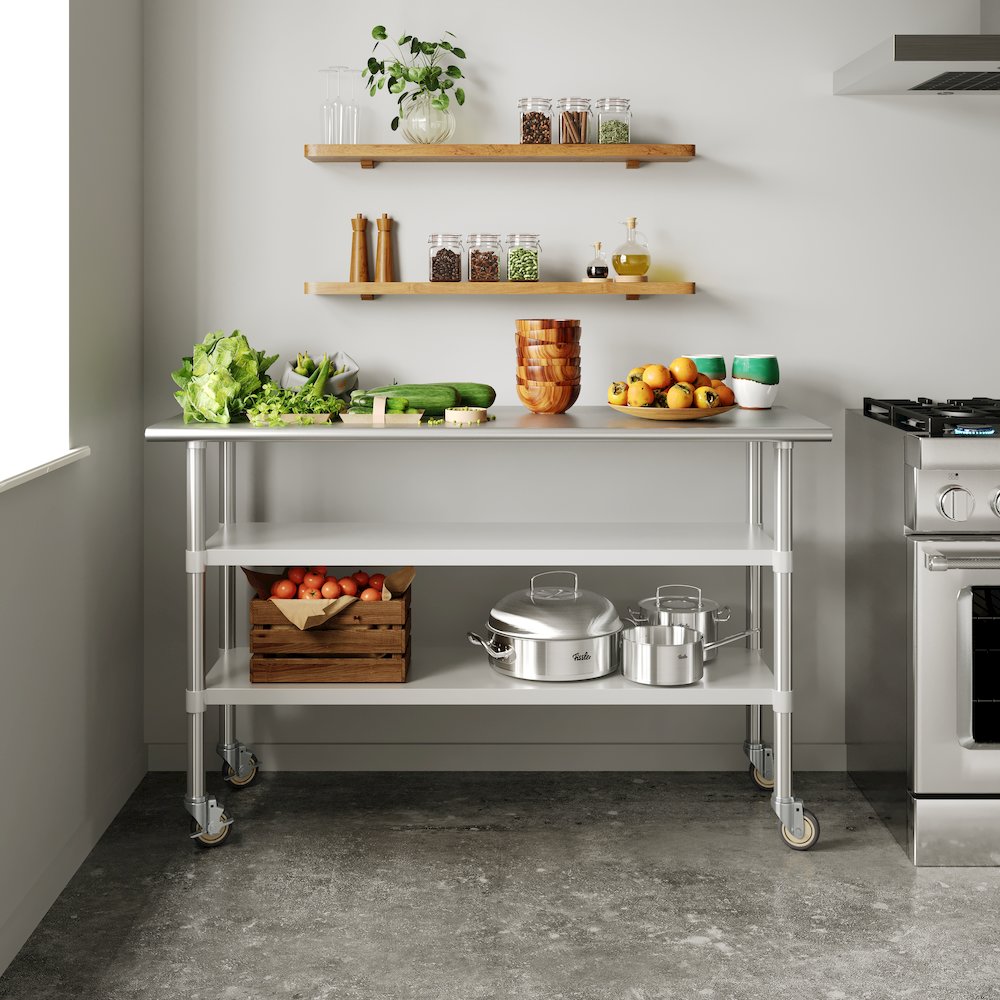 Stainless Steel Prep and Work Table 24″x 60″ with 1.5″ Backsplash