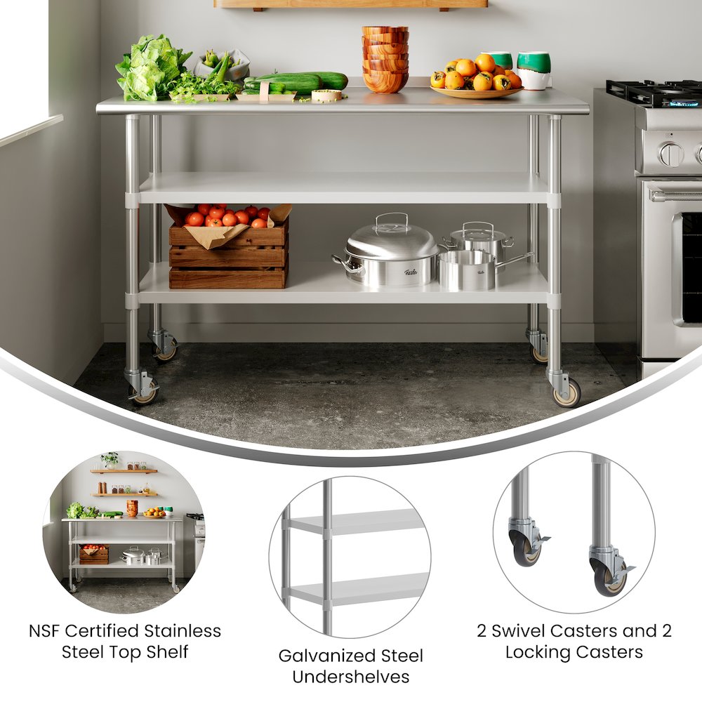 Stainless Steel Prep and Work Table 24″x 60″ with 2 Undershelves