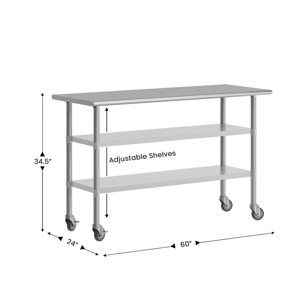 Stainless Steel Prep and Work Table 24″x 60″ with 2 Undershelves