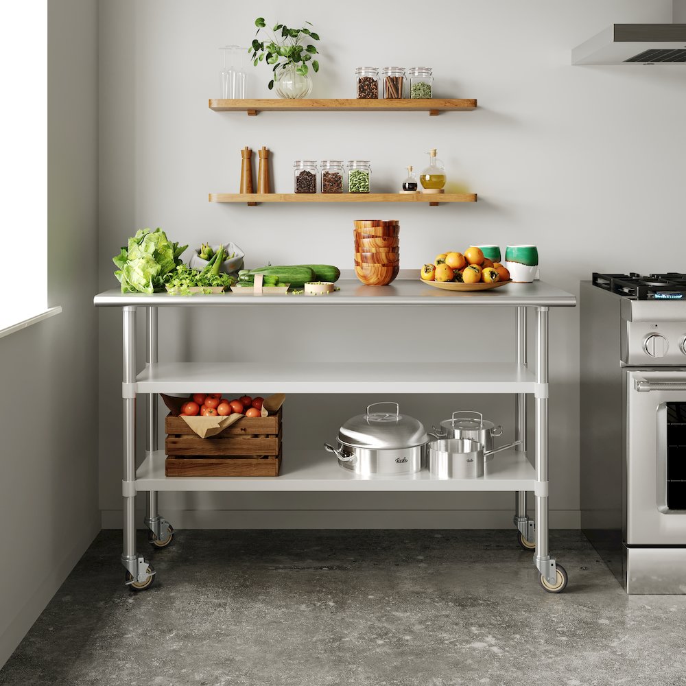 Stainless Steel Prep and Work Table 24″x 60″ with 2 Undershelves