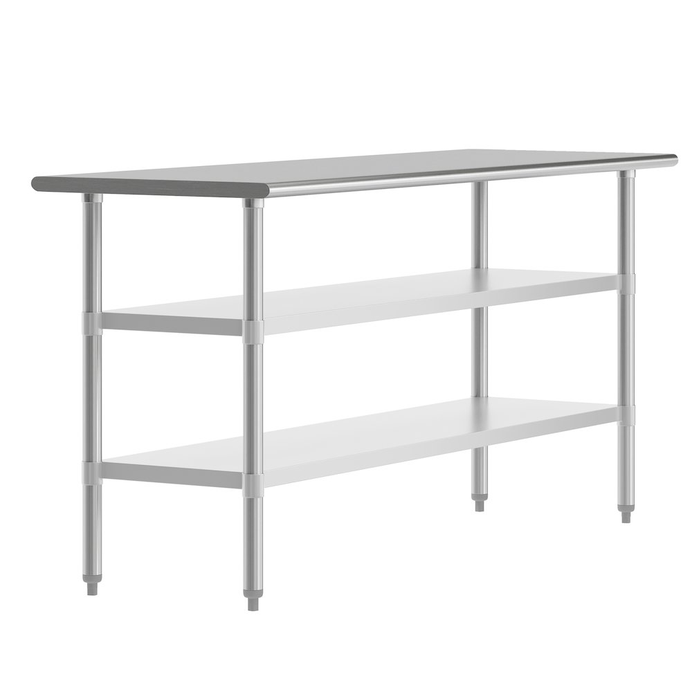 24×72 Portable Prep and Work Table with Top Shelf and 2 Adjustable Undershelves