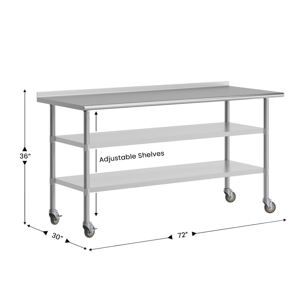Reader Stainless Steel Prep and Work Table 30″x 72″ with 1.5″ Backsplash