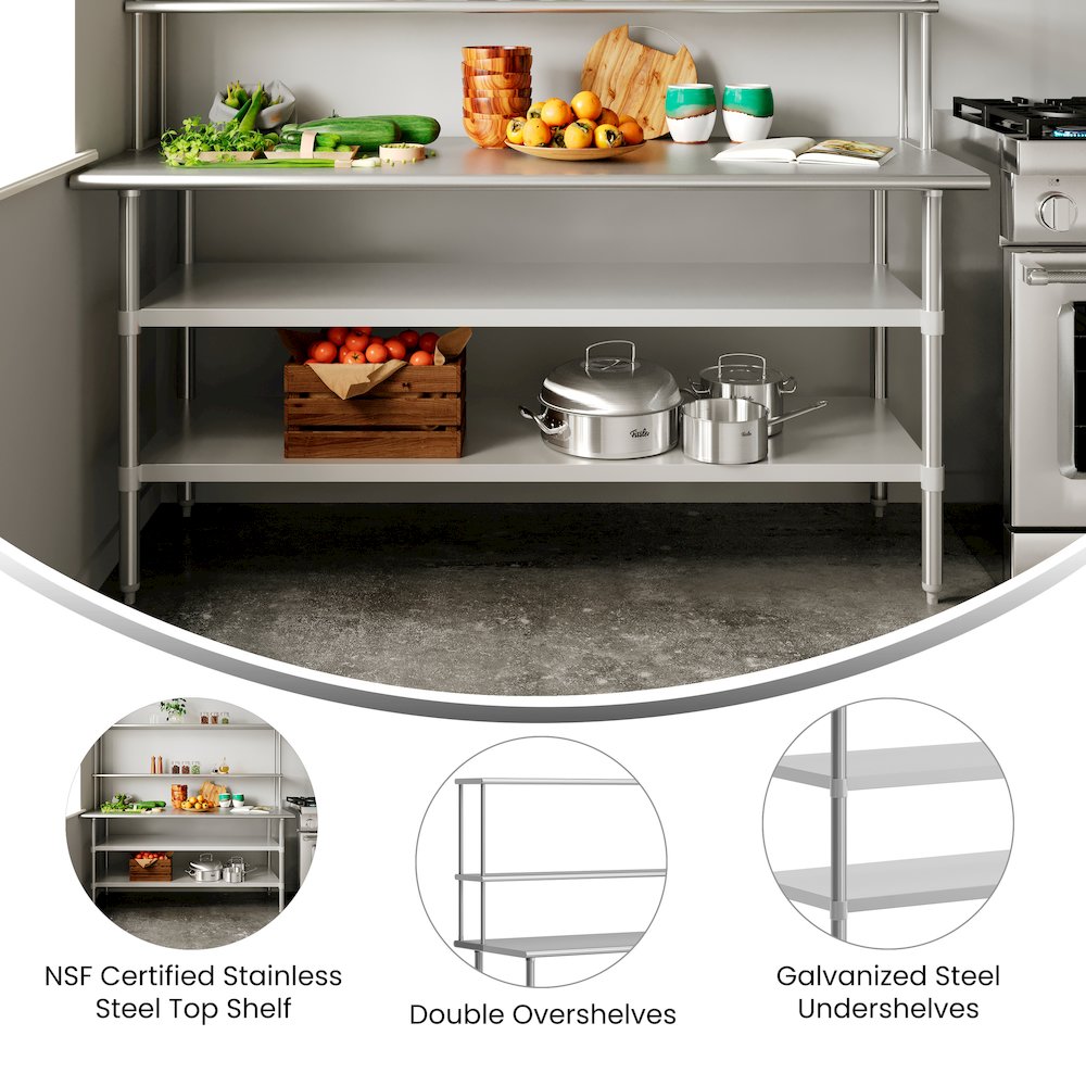 Reader Portable Prep and Work Table with Top Shelf and Double Overshelves