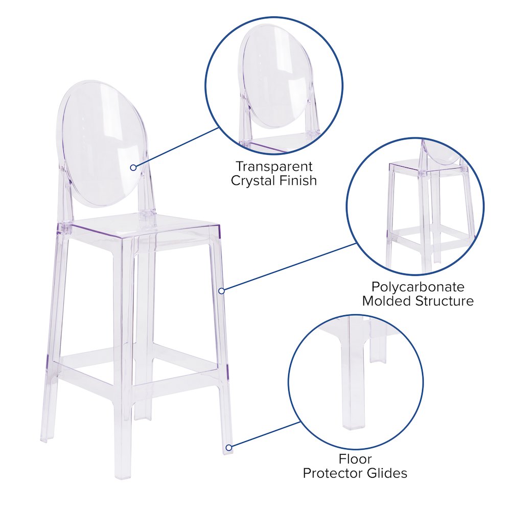 Ghost Barstool with Oval Back in Revna Transparent Crystal