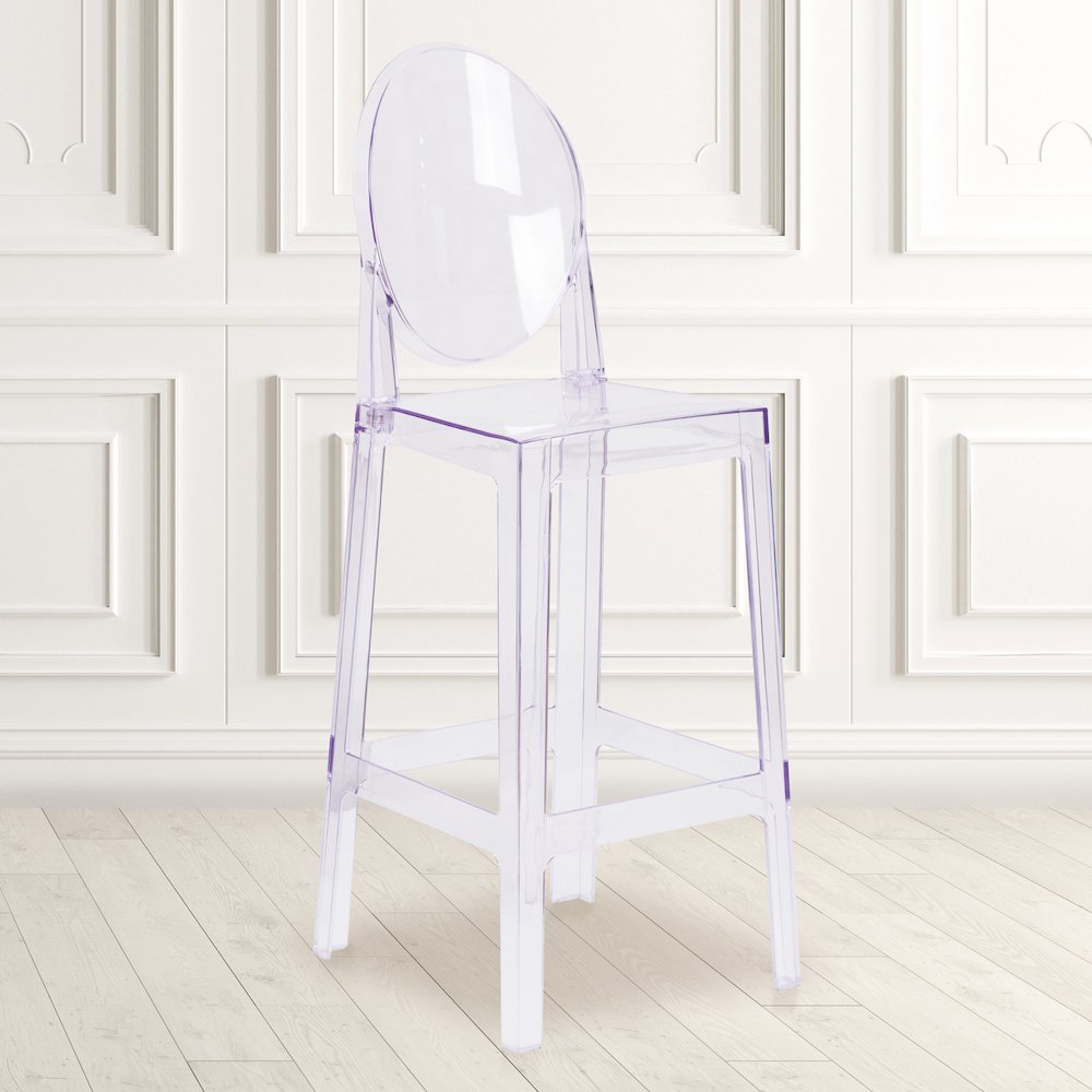 Ghost Barstool with Oval Back in Revna Transparent Crystal
