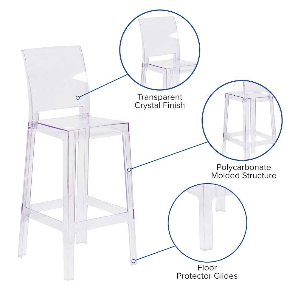 Ghost Barstool with Square Back in Transparent Crystal