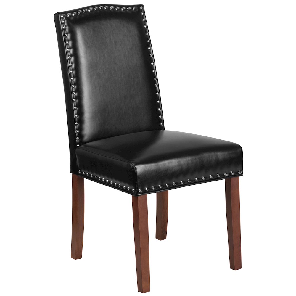 Hampton Hill Black LeatherSoft Parsons Chair with Silver Accent Nail Trim