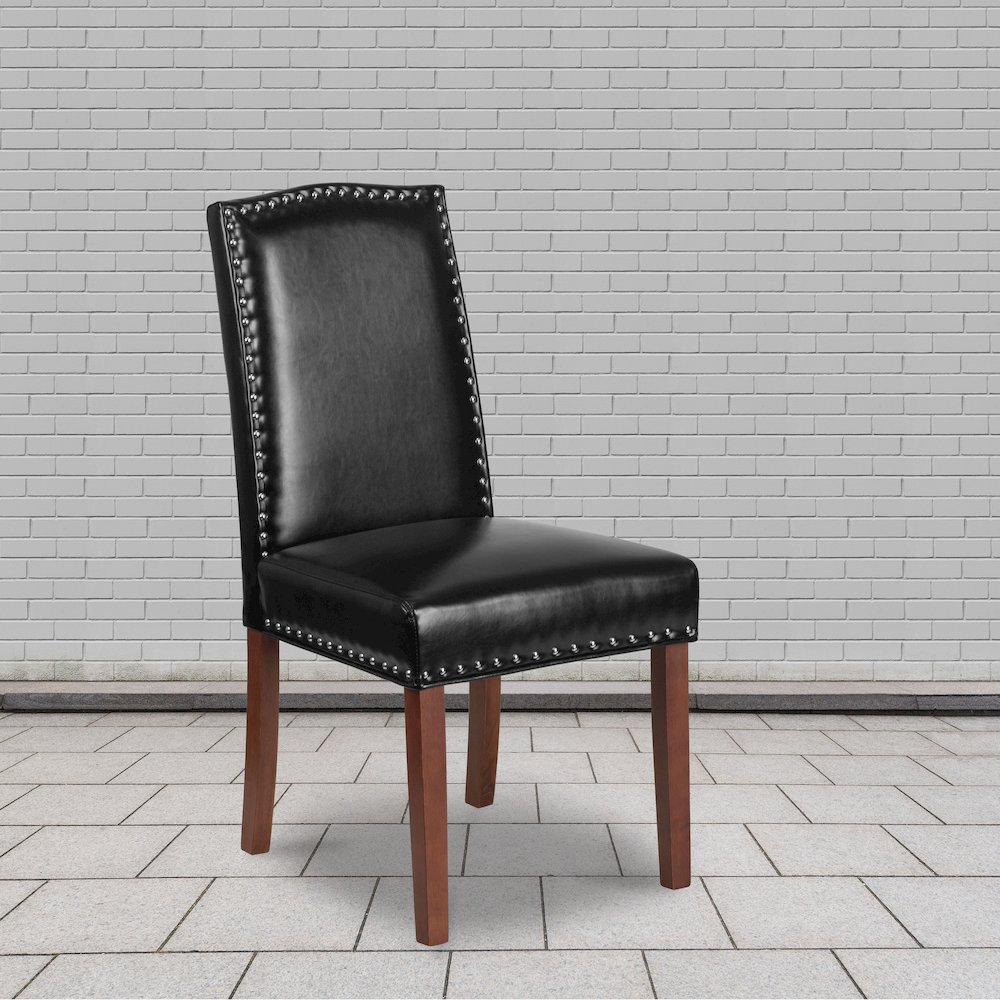 Hampton Hill Black LeatherSoft Parsons Chair with Silver Accent Nail Trim