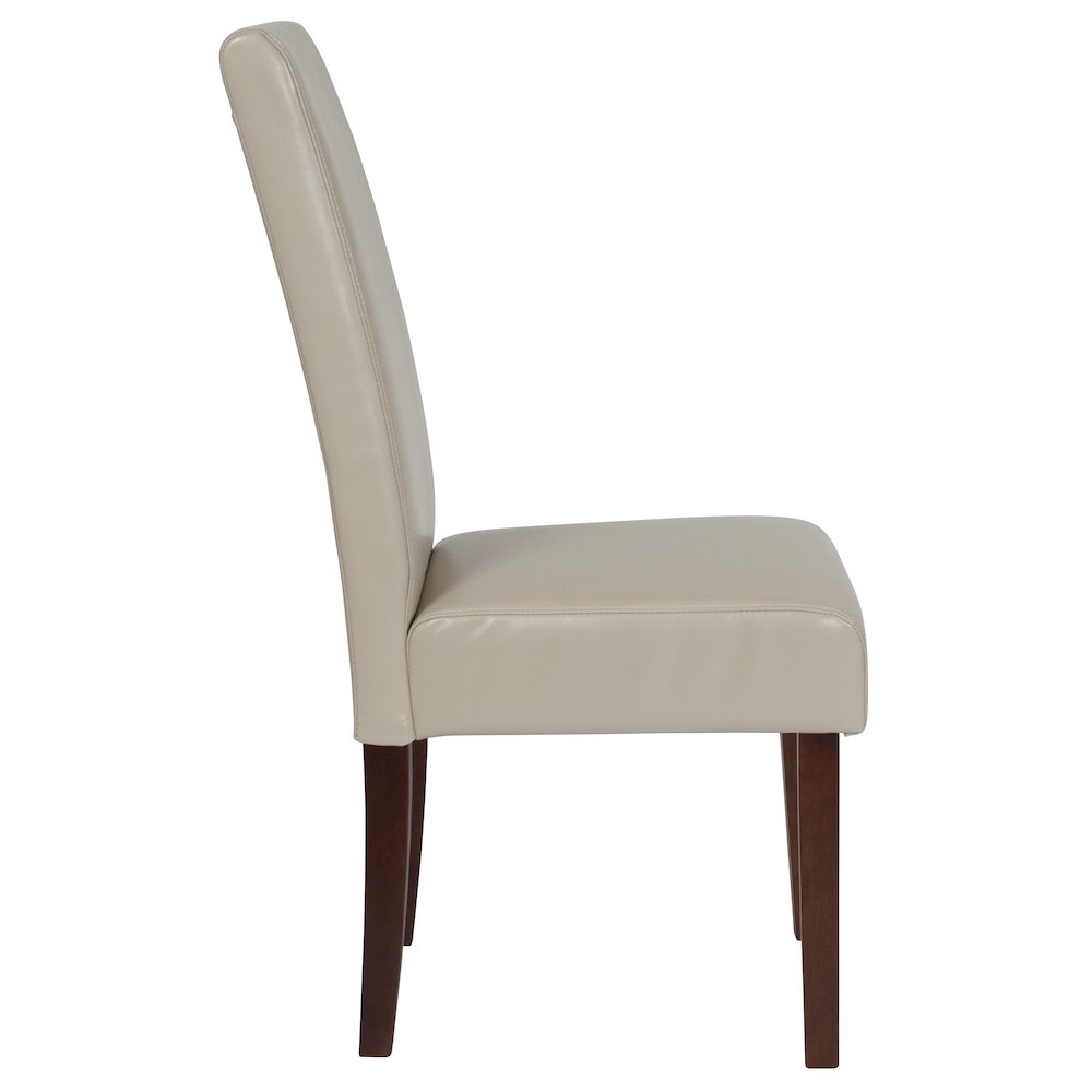 Ivory LeatherSoft Upholstered Panel Back Mid-Century Parsons Dining Chair