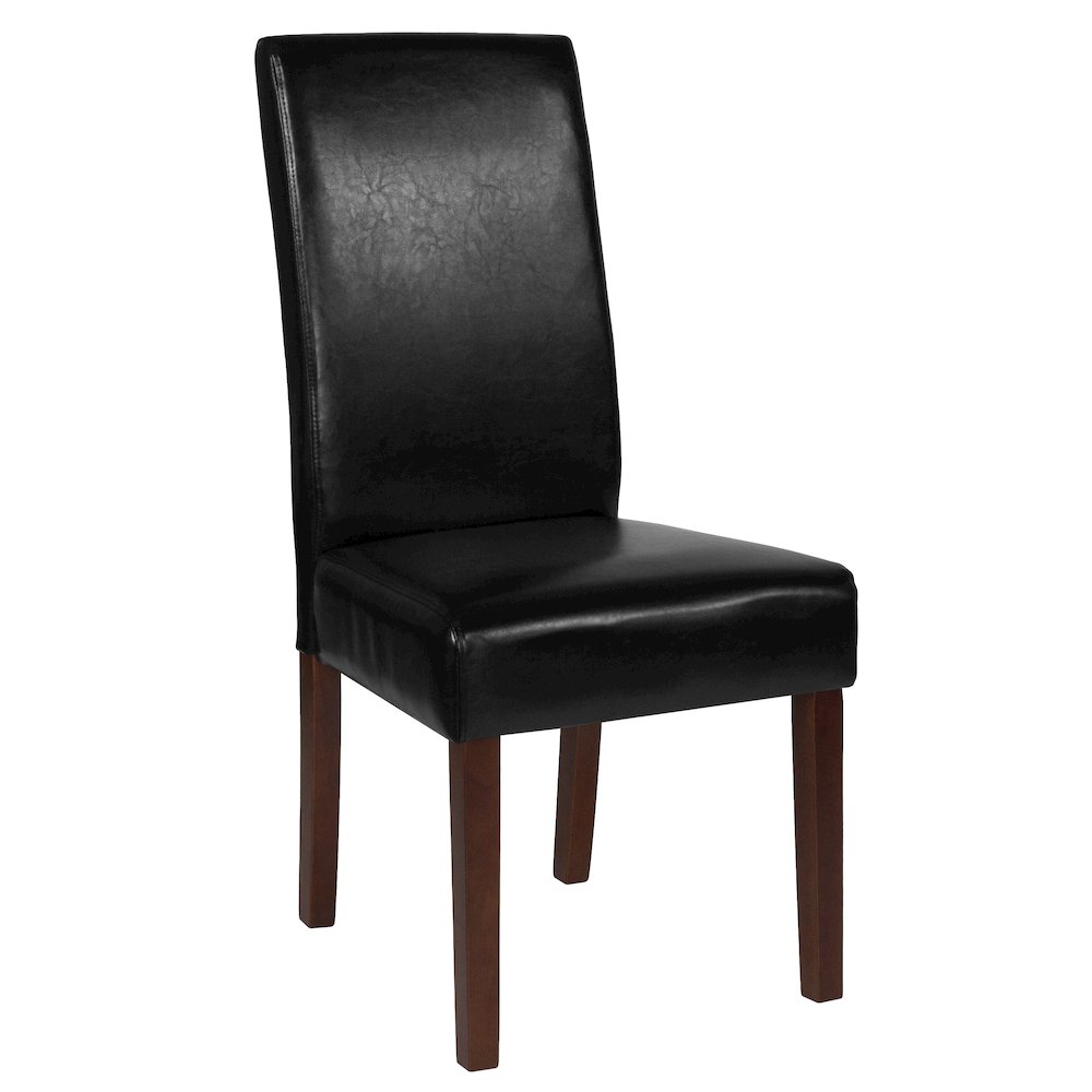 Black LeatherSoft Upholstered Panel Back Mid-Century Parsons Dining Chair