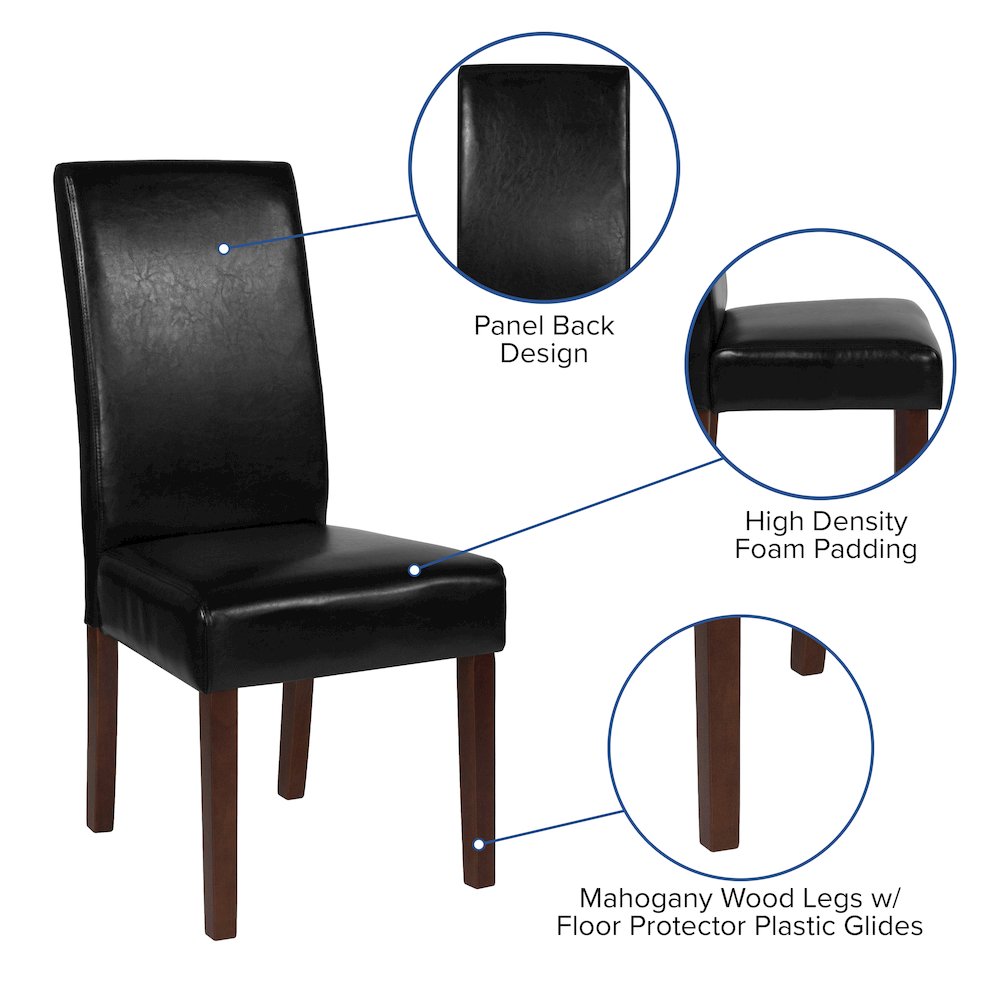 Black LeatherSoft Upholstered Panel Back Mid-Century Parsons Dining Chair