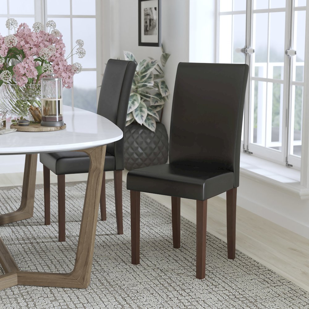 Black LeatherSoft Upholstered Panel Back Mid-Century Parsons Dining Chair