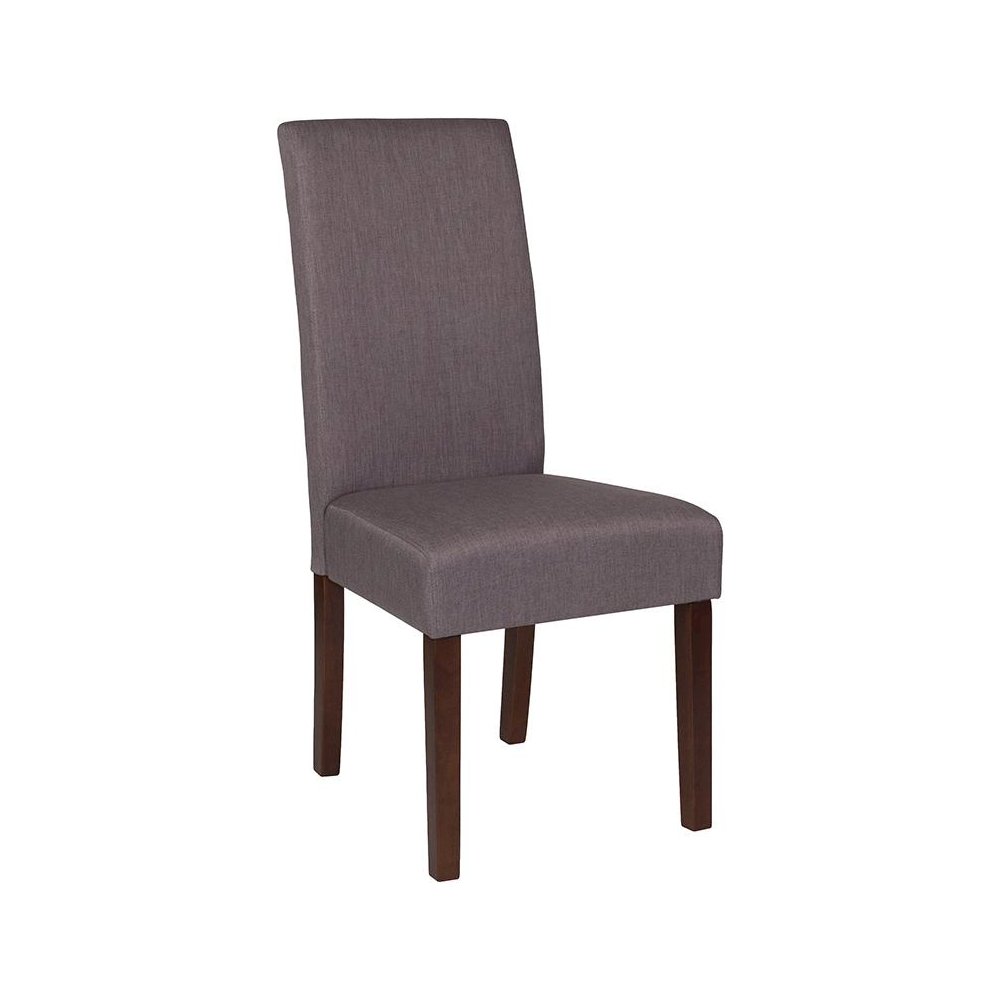Light Gray Fabric Upholstered Panel Back Mid-Century Parsons Dining Chair