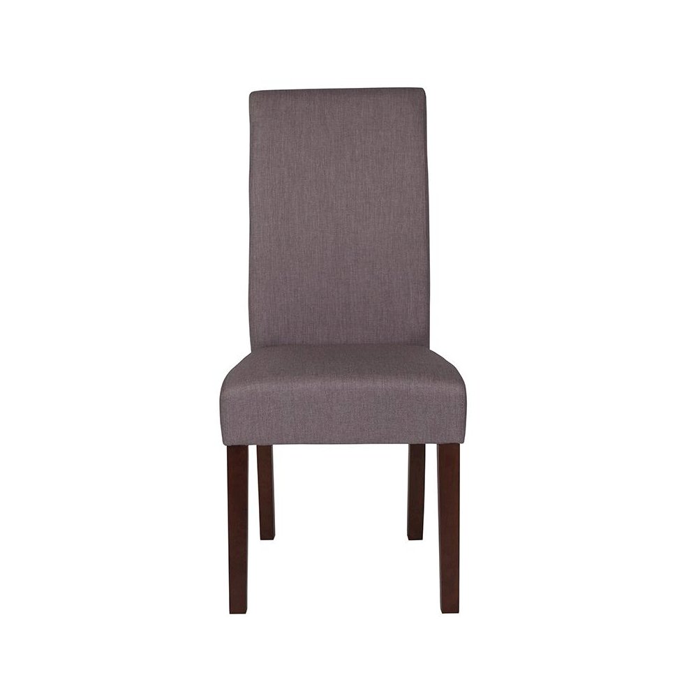 Light Gray Fabric Upholstered Panel Back Mid-Century Parsons Dining Chair
