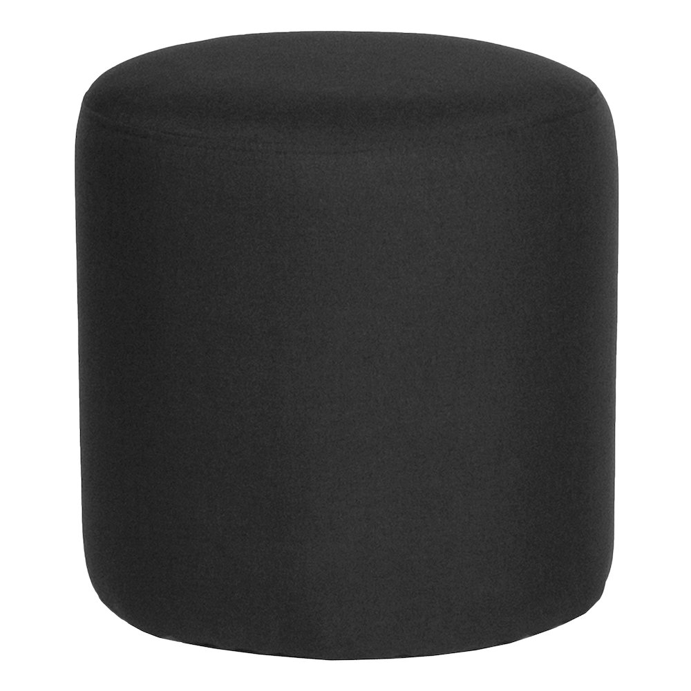 Upholstered Round Ottoman Pouf in Black Fabric