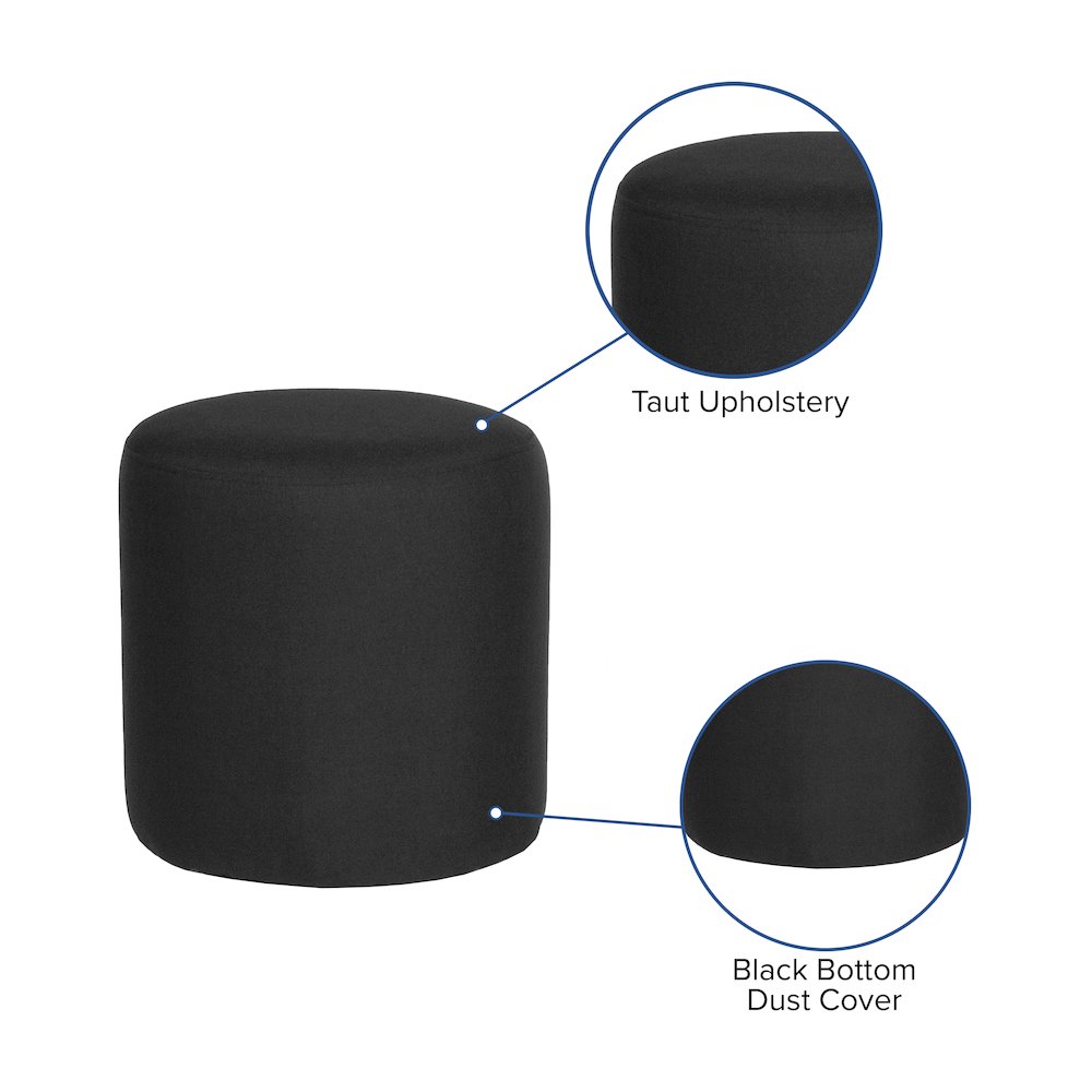 Upholstered Round Ottoman Pouf in Black Fabric