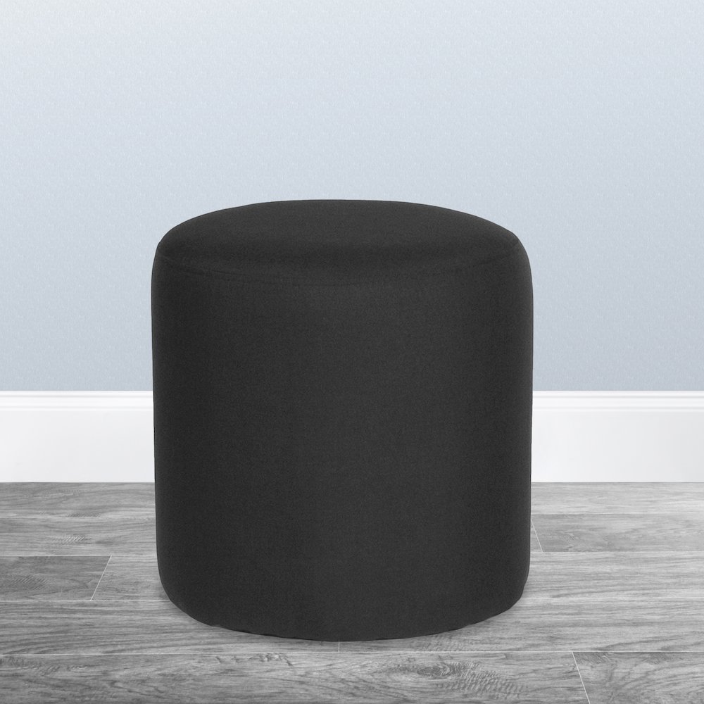 Upholstered Round Ottoman Pouf in Black Fabric