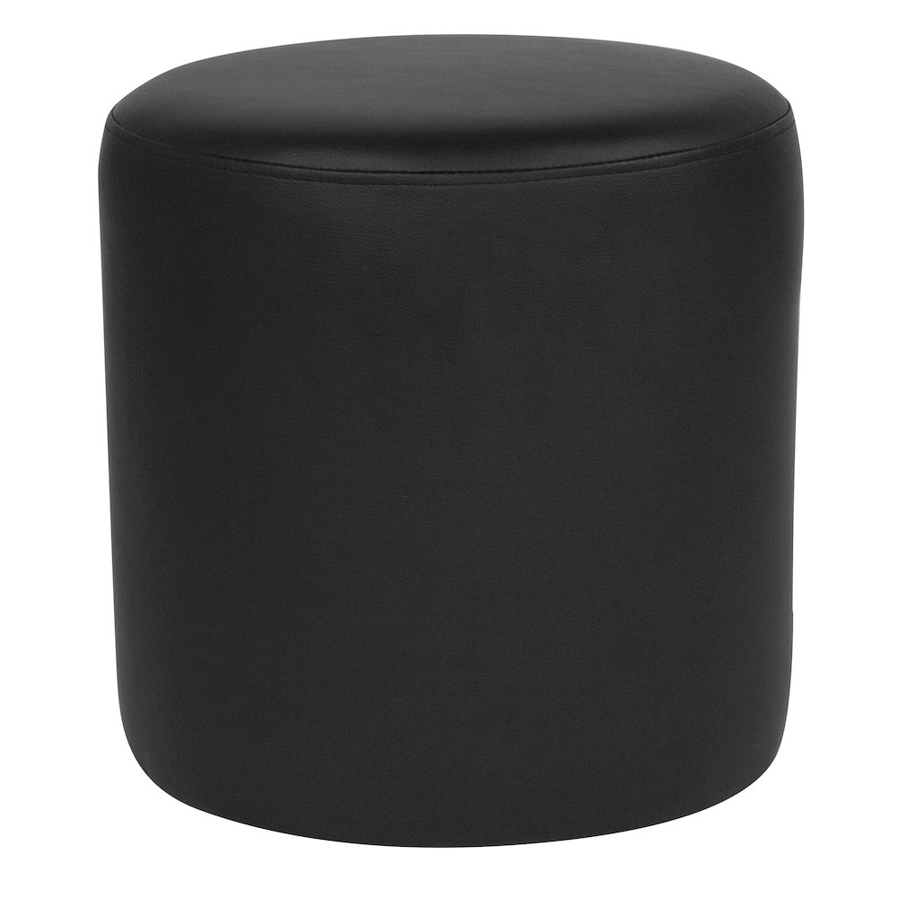 Upholstered Round Ottoman Pouf in Black LeatherSoft