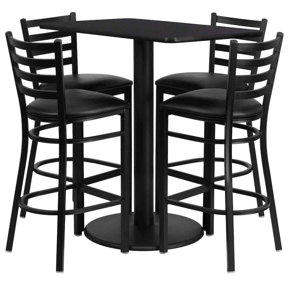 24” x 42” Black Table Set with 4 Metal Barstools – Black Vinyl Seat