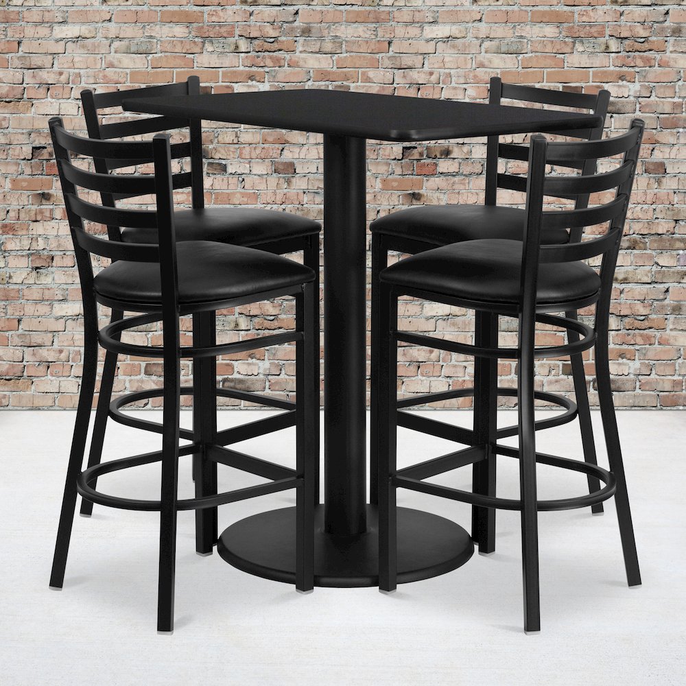 24” x 42” Black Table Set with 4 Metal Barstools – Black Vinyl Seat