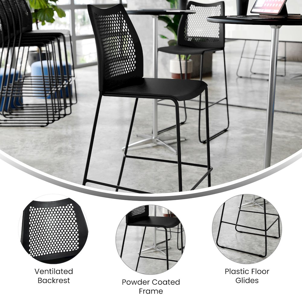 HERCULES Stack Bar Stool with Air-Vent Back and Powder Coated Sled Base